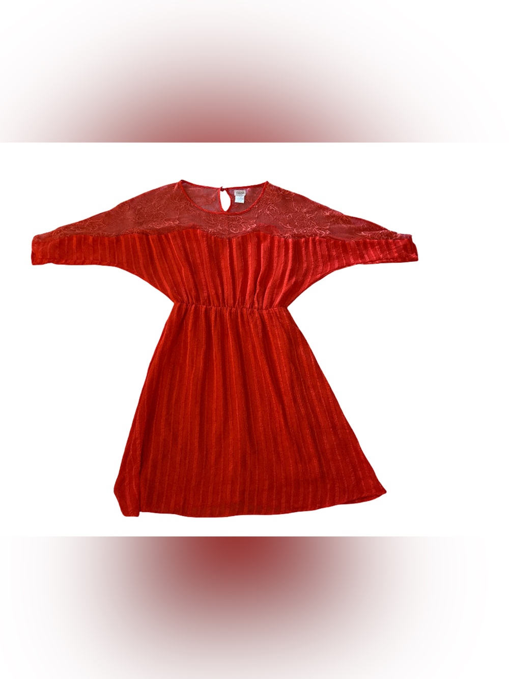 Orange Red Fit-and-Flare Sheer Yoke Dress